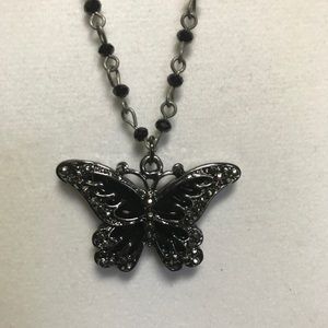 Butterfly and black crystal beads Necklace